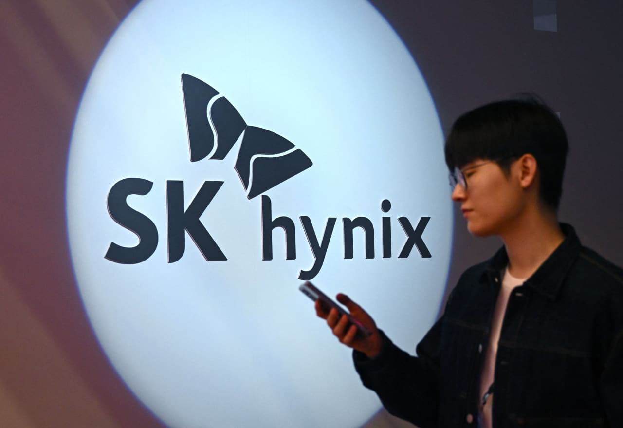 SK Hynix memory chips on a circuit board, symbolizing global tech supply challenges